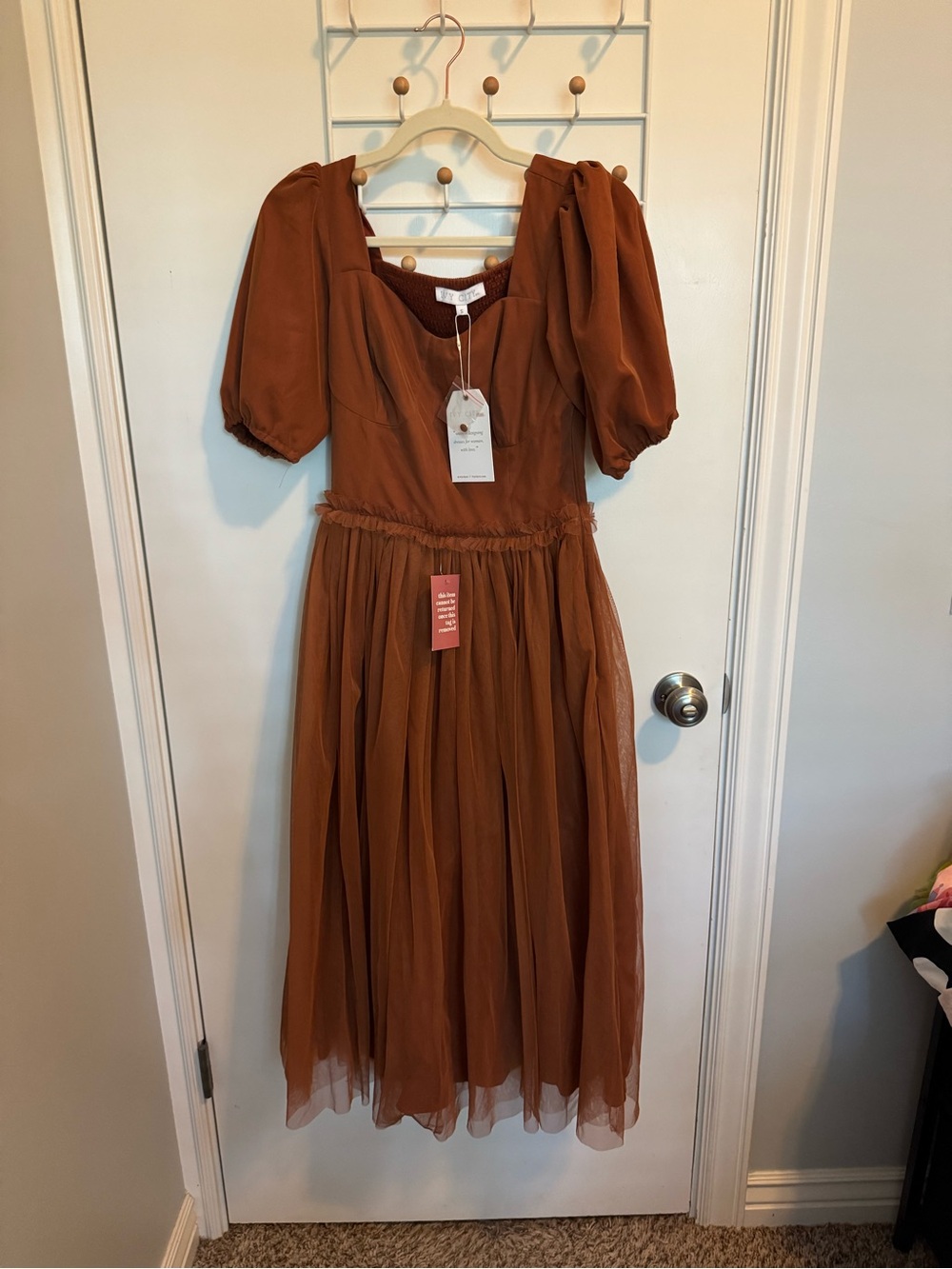 Rust Puff Sleeve Tulle Dress